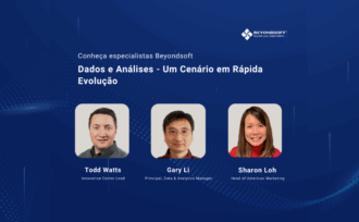 Especialistas da Beyondsoft �� Todd Watts, Gary Li e Sharon Loh �� participam de evento sobre dados e an��lises em r��pida evolu??o.